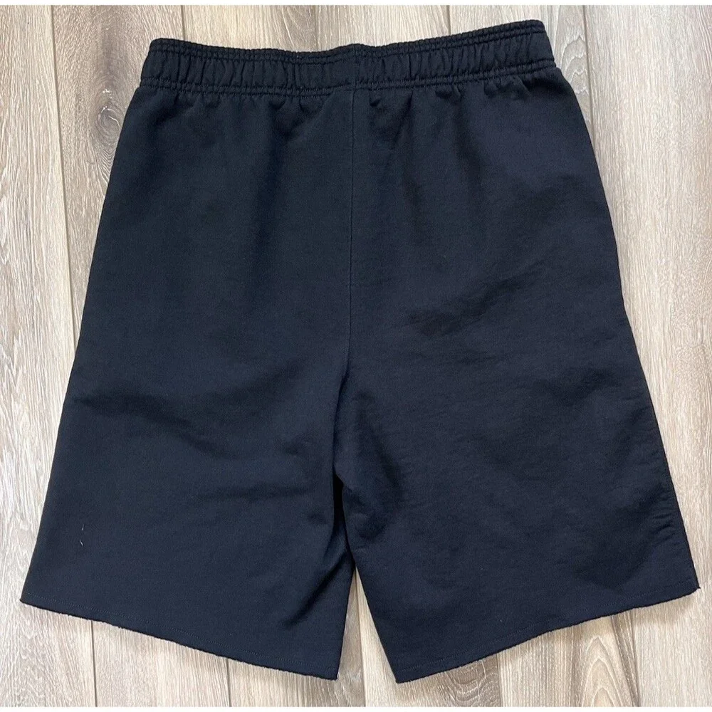 Champion Men’s Fleece Shorts Sz L Black Vertical Script Logo Drawstring Athletic
